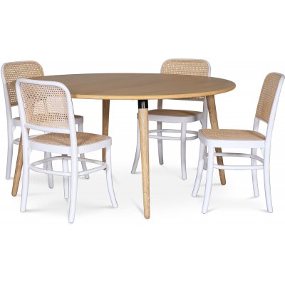 Omni spisegruppe, rundt spisebord Ø130 cm inkludert 4 stk. hvite Tyko stoler - Whitewash