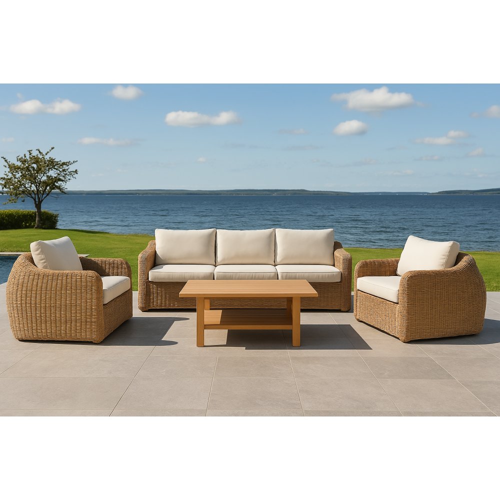 Malibu XL Lounge Group 2 lenestoler med 3-seters sofa og bord - Natur / Beige - Loungegrupper, Hagegrupper, Hagemøbler