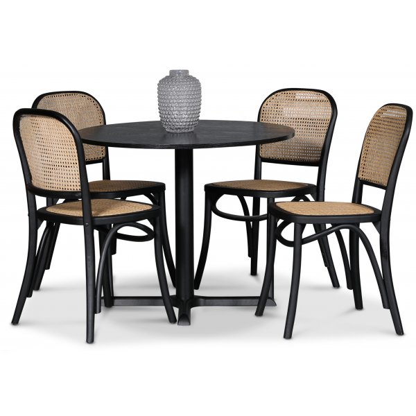 Indiana bøyetre stol - Svart med rottingsete Indiana bøyetre stol - Svart med rottingsete