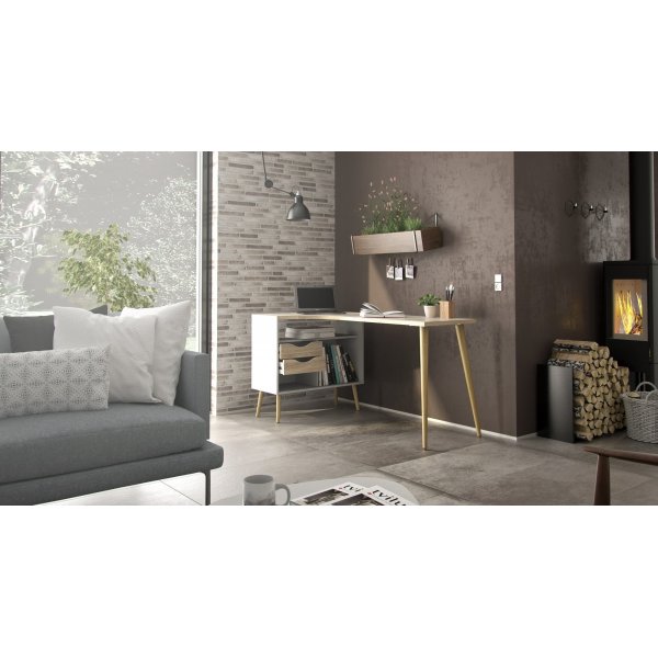 Oslo skrivebord 145 x 81 cm - Hvit/eik