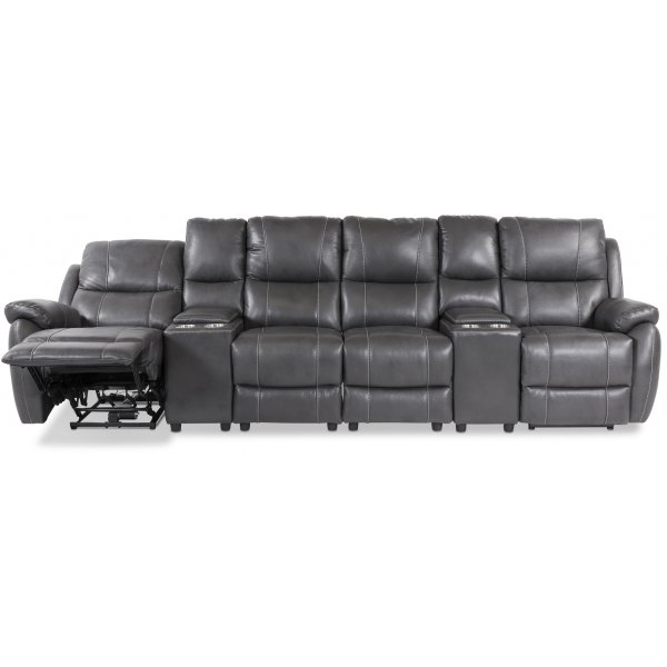 Enjoy Hollywood Biosofa - 4-seter recliner (el) i grått kunstskinn Enjoy Hollywood Biosofa - 4-seter recliner (el) i grått kunstskinn