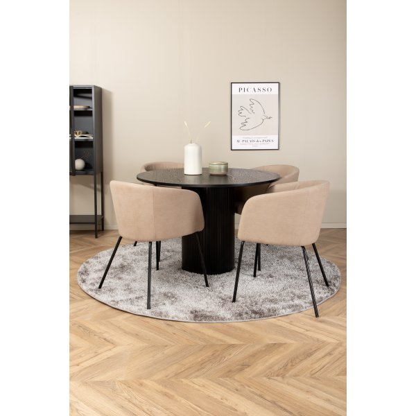 Bianca Spisesett rundt sort spisebord med 4 Berit beige stoler Bianca Spisesett rundt sort spisebord med 4 Berit beige stoler