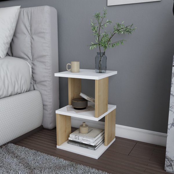 Carter nattbord - Hvit/eik