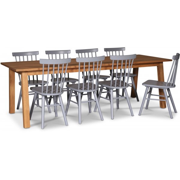 Saltsj spisegruppe, 240 cm, inkludert 8 stk. gr Orust pinnestoler - Oljet eikefiner