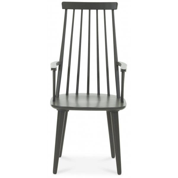 Dalsland gr stokkstol med armlener og hy rygg + Tekstilrens for mbler