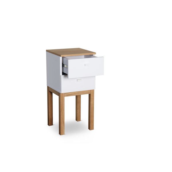 Kivik nattbord med skuff i hvit/eik Kivik nattbord med skuff i hvit/eik