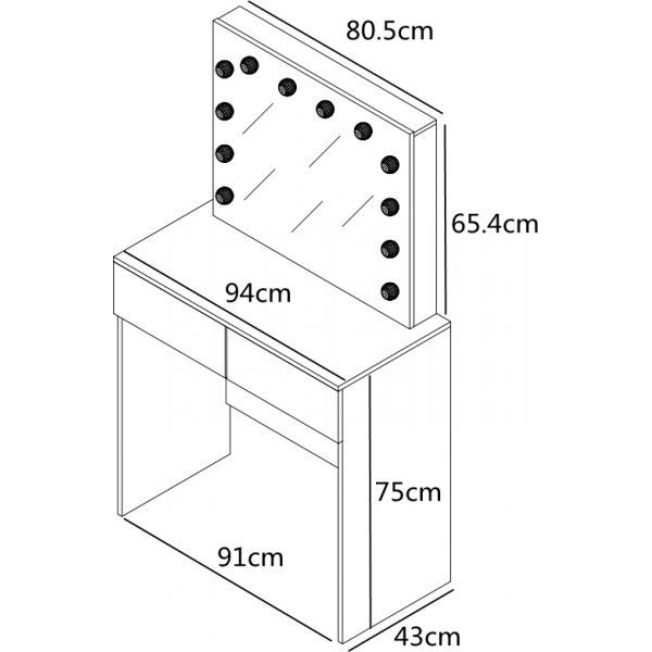 Facada hvitt toalettbord med belysning 94 x 43 cm Facada hvitt toalettbord med belysning 94 x 43 cm