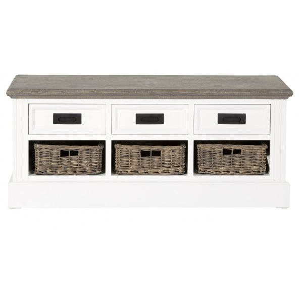 Malou benk med oppbevaring - Hvit/brun grå + Møbelrengjøring Malou benk med oppbevaring - Hvit/brun grå + Møbelrengjøring