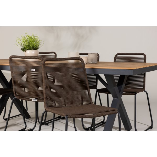 Garcia rektangulært spisestuesett med 6 Lindos stoler - Brun/svart + 6.00 x Stolpute Garcia rektangulært spisestuesett med 6 Lindos stoler - Brun/svart + 6.00 x Stolpute