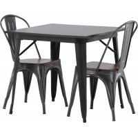 Tempe spisegruppe, stålbord med 2 stålstoler - Sort/valnøtt Tempe spisegruppe, stålbord med 2 stålstoler - Sort/valnøtt