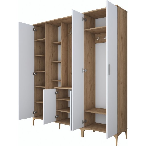 Esa hallmøbler 180 x 37,5 x 198,6 cm Variant A - Valnøtt/hvit Esa hallmøbler 180 x 37,5 x 198,6 cm Variant A - Valnøtt/hvit