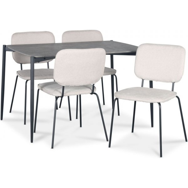 Lokrume spisegruppe med bord p 120 cm i betongimitasjon + 4 stk Lokrume beige stoler