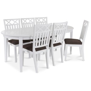 Sandhamn Spisegruppe ovalt bord med 6 Wilmer stoler i Brunt stoff
