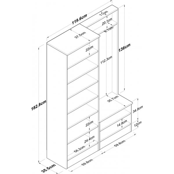 Mendy hallmøbler 120 cm - Valnøtt/hvit Mendy hallmøbler 120 cm - Valnøtt/hvit