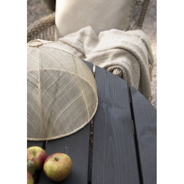 Utendørsgruppe: svart rundt spisebord Ø112 cm med 4 lenestoler Utendørsgruppe: svart rundt spisebord Ø112 cm med 4 lenestoler