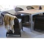 Matgruppe Alva: Spisebord i teak/galvanisert stl med 6 Mercury lenestoler i brun kunstrotting