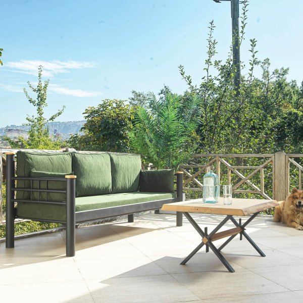 Kappis 3-seters utesofa - Svart/gr�nn + Tekstilpleie for m�bler