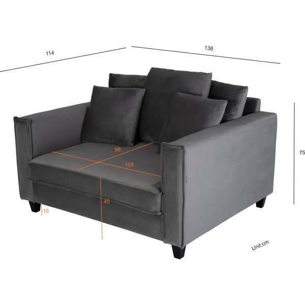 Brandy Lounge lenestol - 1,5-seter sofa (sølvgrå velvet) + Flekkfjerner for møbler Brandy Lounge lenestol - 1,5-seter sofa (sølvgrå velvet) + Flekkfjerner for møbler