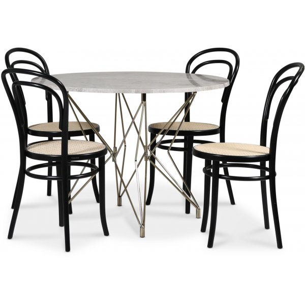 Zoo spisegruppe 105 cm inkl. 4 stk. No14 stol Klassiker i byd tre - Messing / Slv marmor