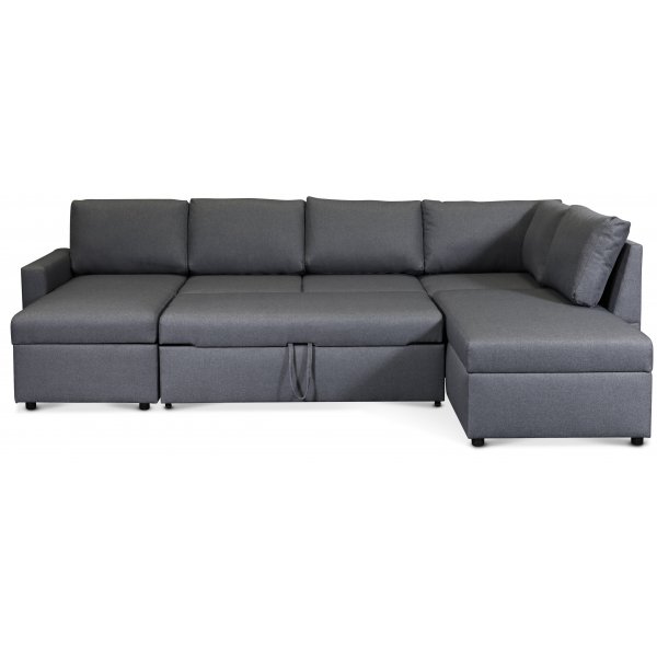 Dream sovesofa med oppbevaring (U-sofa) høyre - Mørkegrå (stoff) + Flekkfjerner for møbler Dream sovesofa med oppbevaring (U-sofa) høyre - Mørkegrå (stoff) + Flekkfjerner for møbler