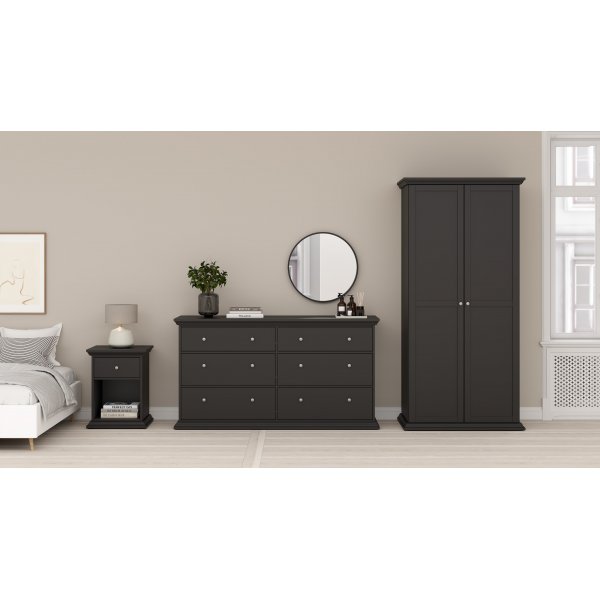 North Dobbel kommode med 6 skuffer - Matt svart