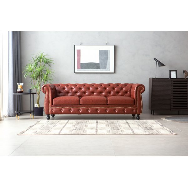 Sofa Chesterfield 3-seter i brunt PU - Charles Sofa Chesterfield 3-seter i brunt PU - Charles