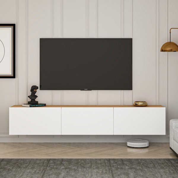 Vest media benk - Hvit/furu