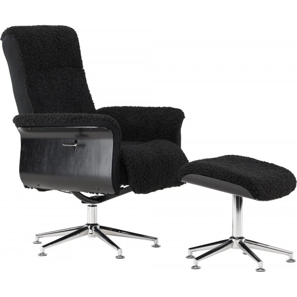 Hagn hvilestol med fotskammel - Sort / Krom + Tekstilrens for mbler