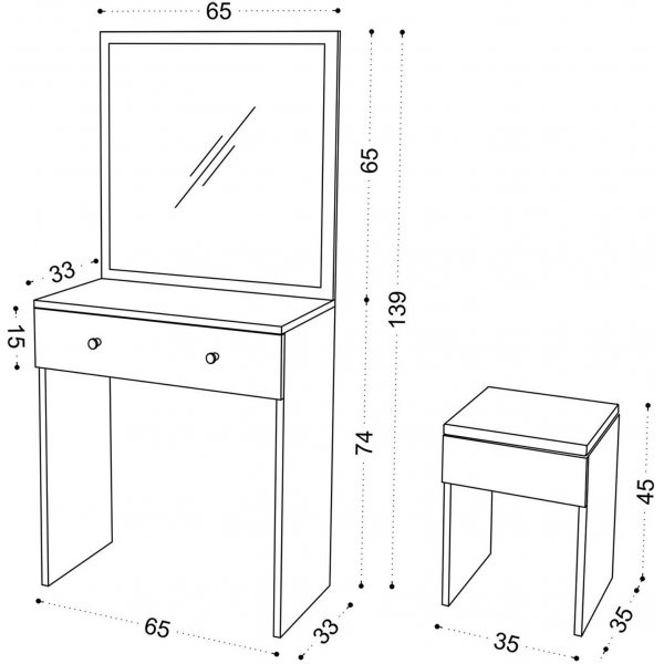 Felix toalettbord med krakk 65 x 35 cm - Hvit Felix toalettbord med krakk 65 x 35 cm - Hvit