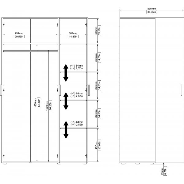 Pepe garderobeskap med 3 dører - Eik/hvit Pepe garderobeskap med 3 dører - Eik/hvit