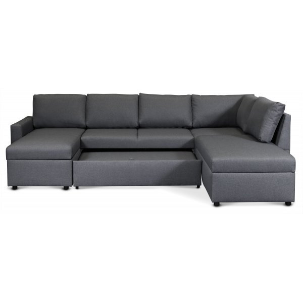 Dream sovesofa med oppbevaring (U-sofa) høyre - Mørkegrå (stoff) + Flekkfjerner for møbler Dream sovesofa med oppbevaring (U-sofa) høyre - Mørkegrå (stoff) + Flekkfjerner for møbler