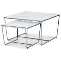 Stella Satsbord - Hvitt marmorert glass / Krommet understell Stella Satsbord - Hvitt marmorert glass / Krommet understell