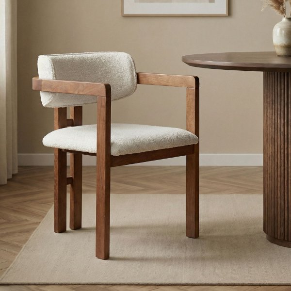 Lenestol Torpin i hvit chenille og valnøtt Lenestol Torpin i hvit chenille og valnøtt