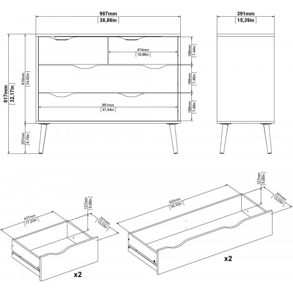 Oslo kommode med 4 skuffer - Sort/eik Oslo kommode med 4 skuffer - Sort/eik