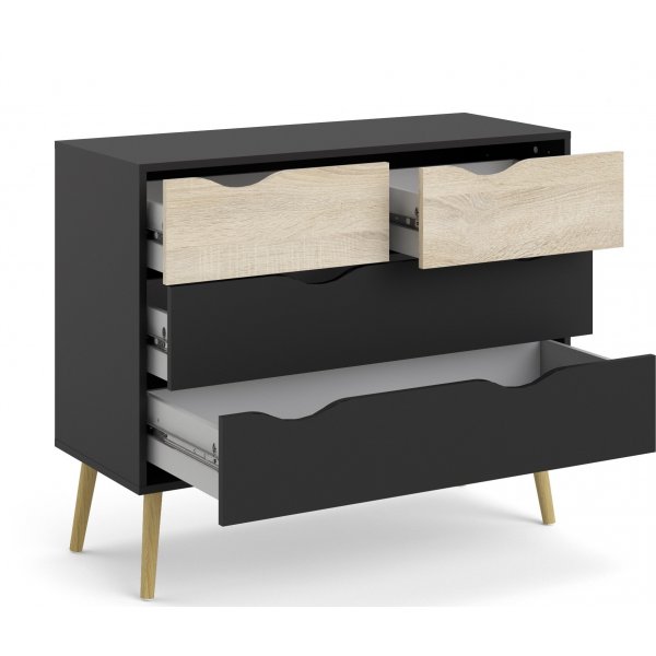 Oslo kommode med 4 skuffer - Sort/eik Oslo kommode med 4 skuffer - Sort/eik