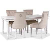 Paris spisegruppe hvitt bord med 4 Tuva Decotique stoler i beige fløyel med håndtak bak