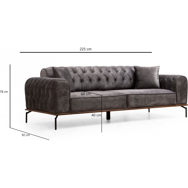 Siesta 3-seters chesterfield sofa - antrasitt Siesta 3-seters chesterfield sofa - antrasitt