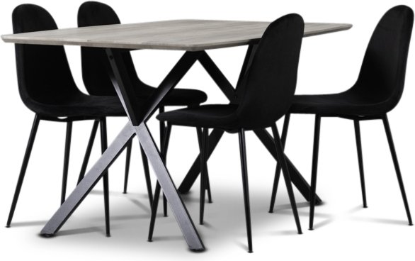 Smokey spisegruppe, spisebord med 4 Carisma flyelsstoler - Sort