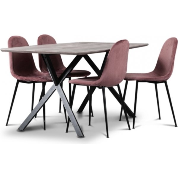 Smokey spisegruppe, spisebord med 4 stk Carisma flyelsstoler - Korall