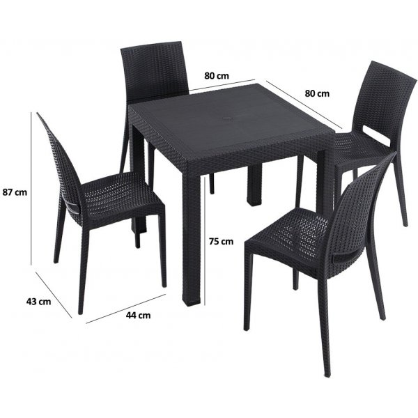 Meco uteservering gruppe med 4 stoler - Antrasitt Meco uteservering gruppe med 4 stoler - Antrasitt