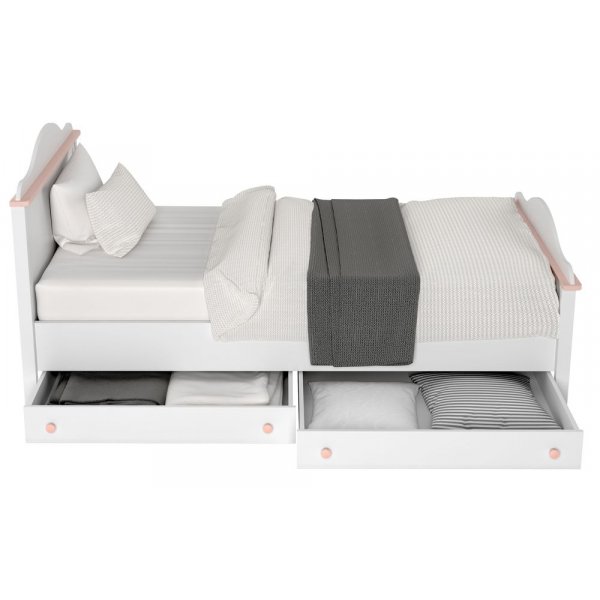 Stephany seng 100 x 200 cm med oppbevaringsskuffer - Hvit/rosa