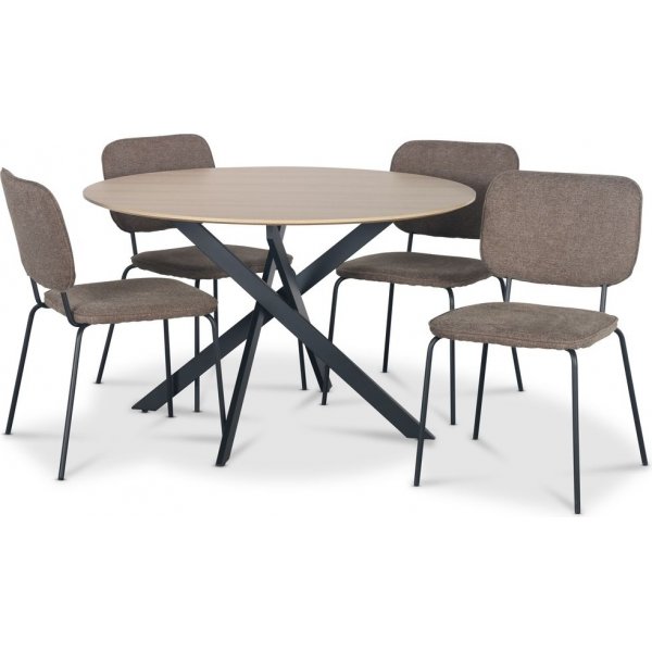 Hogrn spisegruppe 120 cm bord i lyst tre + 4 stk Lokrume brune stoler