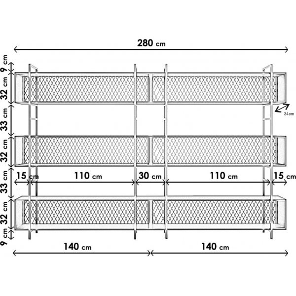 Araf bokhylle 280 cm - Sort