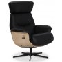 Marbck recliner- lenestol med fotskammel - Svart skinn / Tre