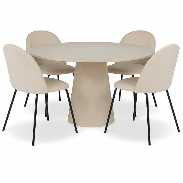 Spisegruppe Lanzo 120 cm med 4 Astrid-stoler i beige flyel