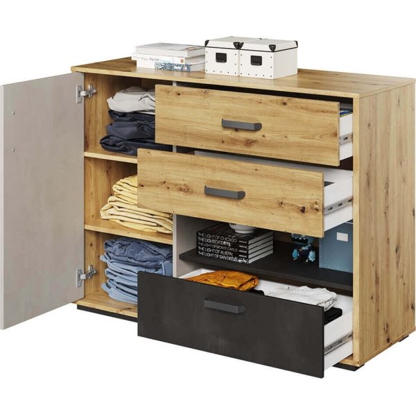 Qubic kommode - Artisan eik/grå/svart Qubic kommode - Artisan eik/grå/svart