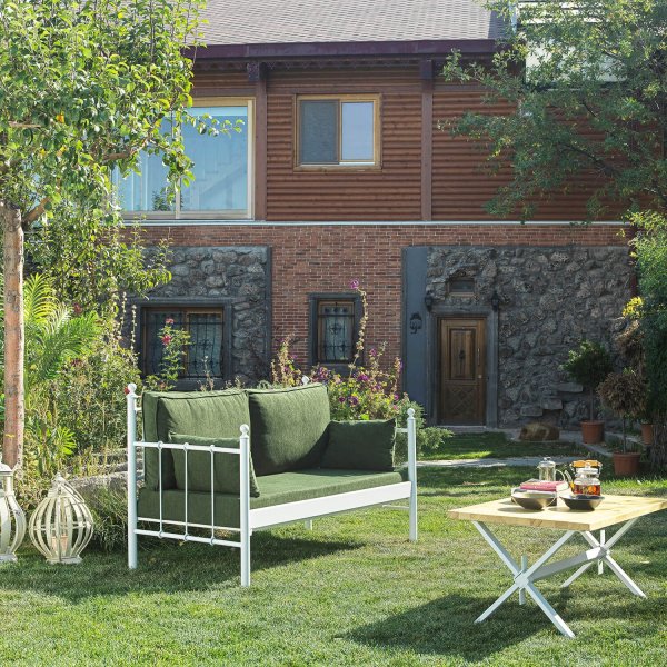 Lalas 2-seters utesofa - Hvit/grønn + Flekkfjerner for møbler Lalas 2-seters utesofa - Hvit/grønn + Flekkfjerner for møbler