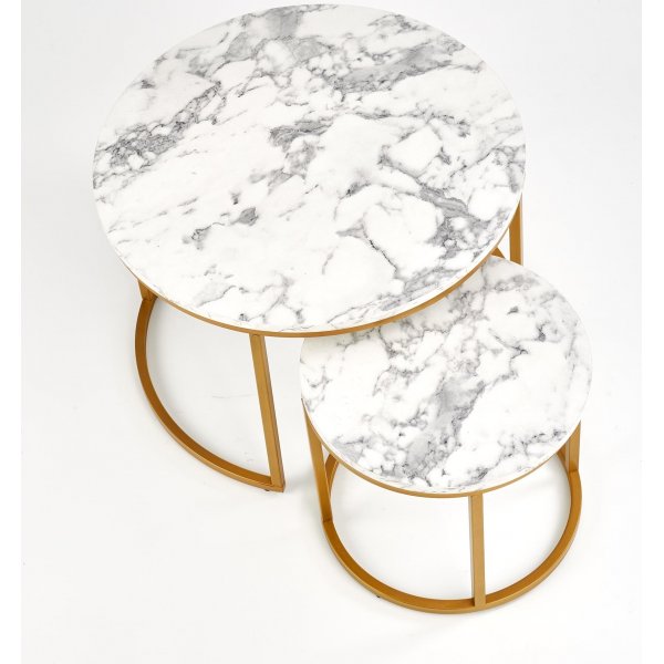 Ruffo salongbord 38/60 cm - Hvit marmor/gull