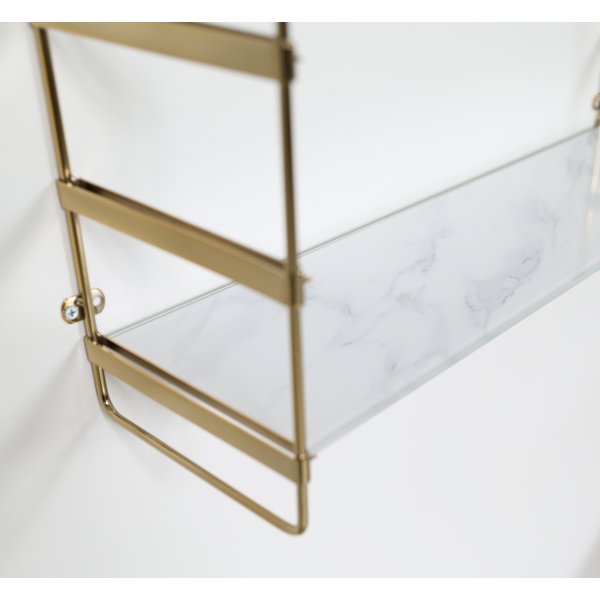 Vegghylle Stream - Hvitt marmorert glass / Messing