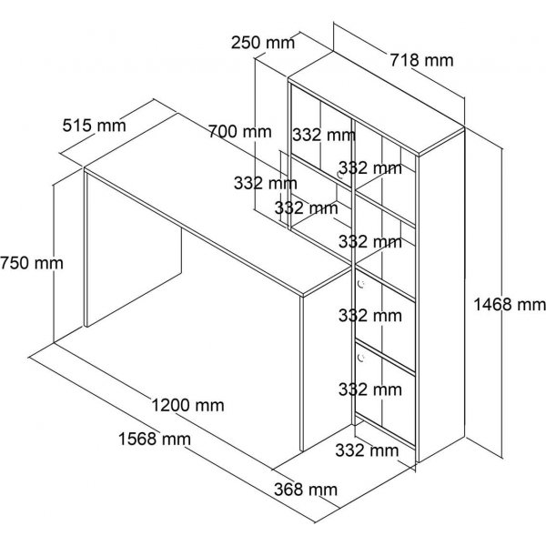Silence skrivebord 156,8 x 51,5 cm, venstre - Hvit/eik Silence skrivebord 156,8 x 51,5 cm, venstre - Hvit/eik